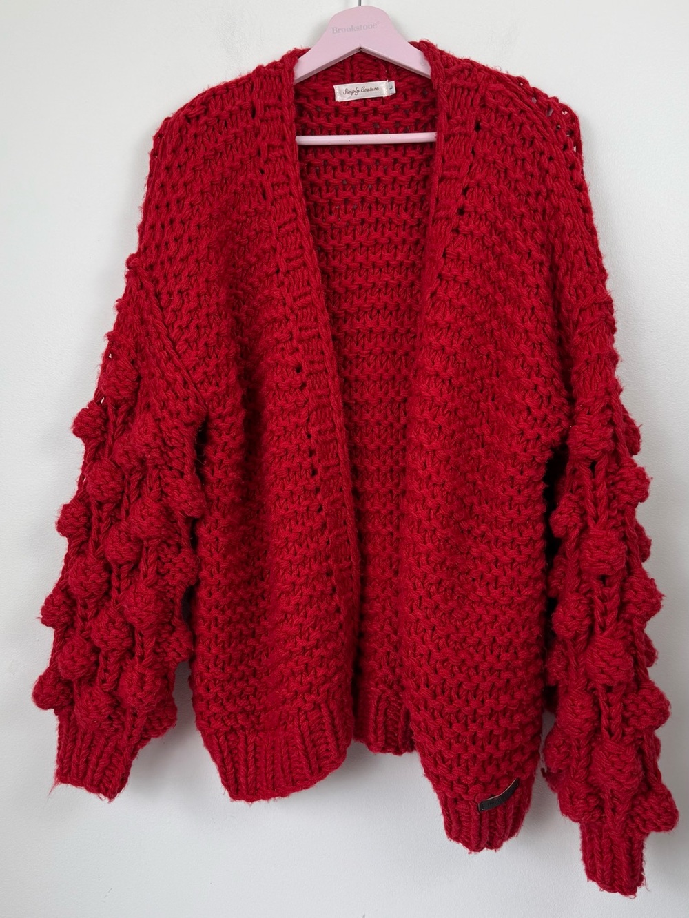 Simply Couture Boutique Chunky Knit Popcorn-Sleeve Open Cardigan Large